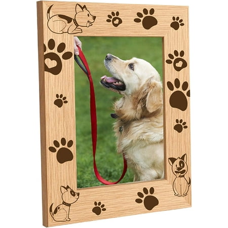 Engraved Wood Frame Dog Paw Puppy Tabletop 4" x 6" Vertical Natural Wood Picture Photo Frame Displayed Pet Memorial for DIY Home Desk Decor Dog Lover Gift