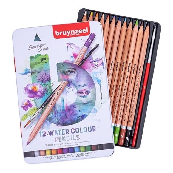 Lápices Acuarelables 12 Colores Bruynzeel Caja Metal Multicolor