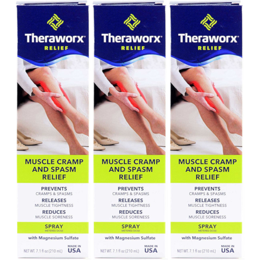3 Pack Theraworx Relief FastActing Spray for Leg Muscle & Foot Cramps 7.1oz Ea