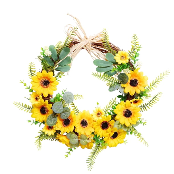 Corona de girasoles artificiales amarillos de Pascua, decorativa para la puerta de entrada y la pared.