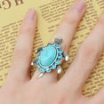 thumbnail image 6 of rygai Women Turquoise Tortoise Pattern Blue Rhinestone Inlaid Finger Ring, 6 of 7