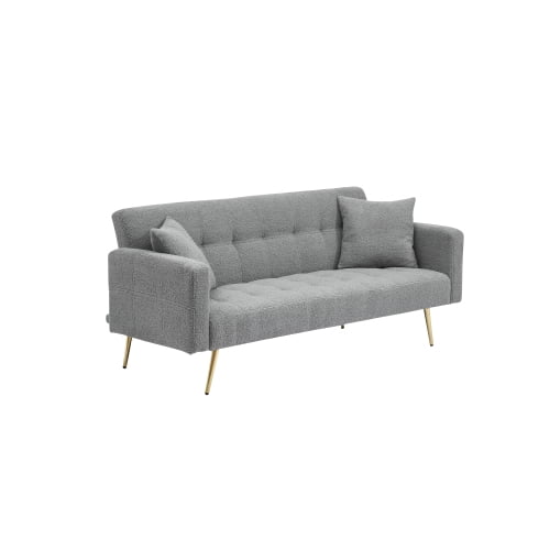 Cterwk 71.7 inch Loveseat Sofa with 2 Pillows and Metal Legs, 3 Seater Fleece Upholstered Sofa Couch for Living Room, Office, Bedroom, Gray
