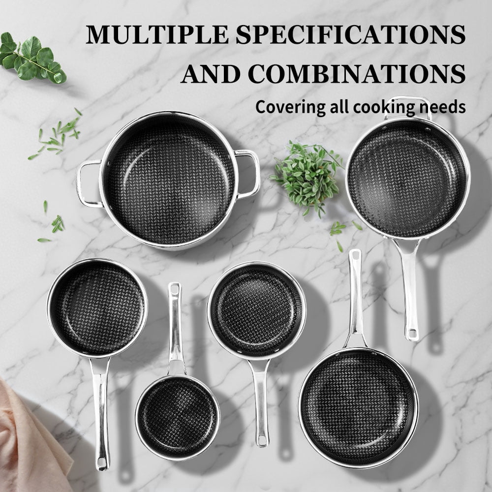 Ktaxon 10-Piece Stainless Steel Non-Stick Cookware Set, 3 Ply Pots and Pans Kitchen Set, Oven Dishwasher Safe, Compatible for Most Cooktops