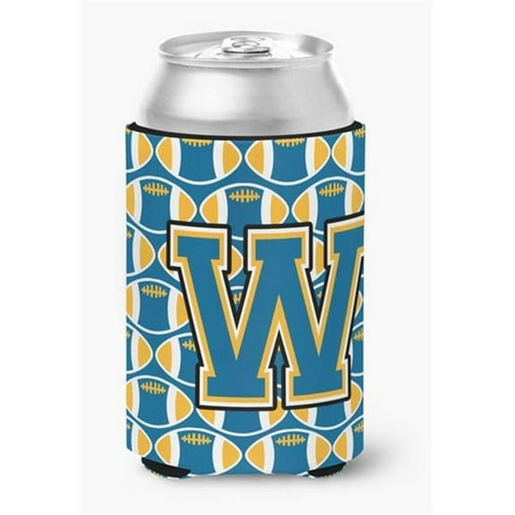 Letter W Football Blue & Gold Can or Bottle Hugger, 0.25 x 4 x 5.5 in.