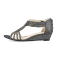 thumbnail image 2 of YDN Women Rhinestone Studded Low Wedge Heeled Sandals Open Toe Back Zippers Strappy Shoes for Casual Holiday Dress Size 5.5 Grey, 2 of 4