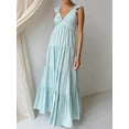 thumbnail image 4 of Women'S Summer Flowy Maxi Dress Casual Sleeveless V Neck Smocked Beach Sundress Light Blue XL, 4 of 8