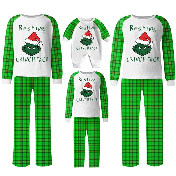Pijamas navideños a juego Grinch - TKing Fashion 2024 Nuevos conjuntos de pijamas navideños familiares a juego Grinch, pijamas navideños navideños para parejas, adultos y niños, Mujer S