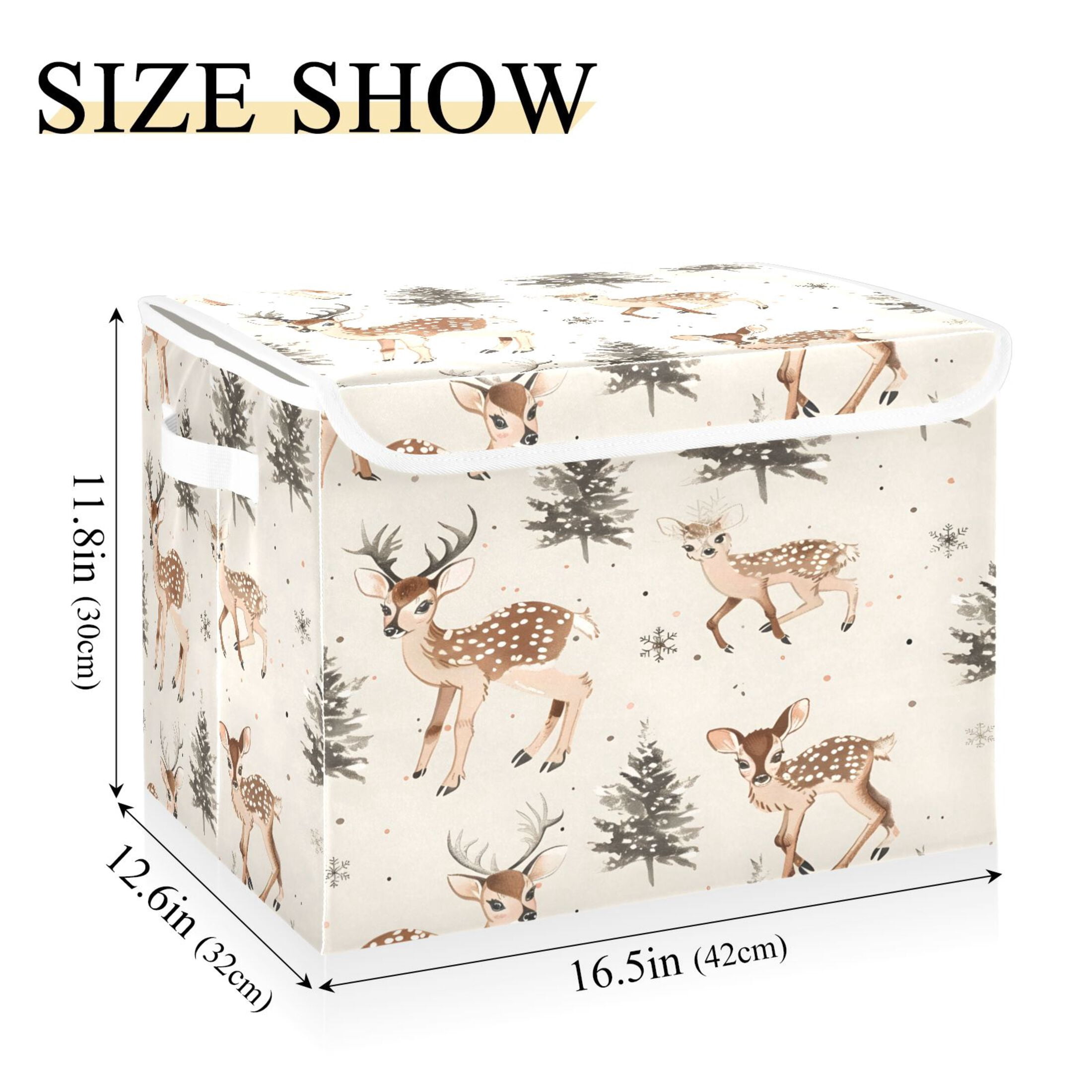 Ryvnso Deer Christmas Tree Large Lidded Foldable Storage Baskets Cubes Boxes Lids Bin for Home