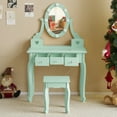 thumbnail image 2 of iRerts Kids Vanity Table and Chair Set, Princess Girls Makeup Vanity Set with LED Lights, 5 Drawers, Makeup Dressing Table with Rotatable Mirror for Little Girls Age 3+, Macaroon Green, 2 of 12