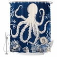 thumbnail image 2 of Beige Octopus Coastal Waterproof Fabric Shower Curtain,Navy Blue Nautical Ocean Coral Waterproof Fabric Shower Curtain for Bathroom Curtains Bathtubs Hotel Shower Curtains with 12 Hooks Stall 54x78in, 2 of 8