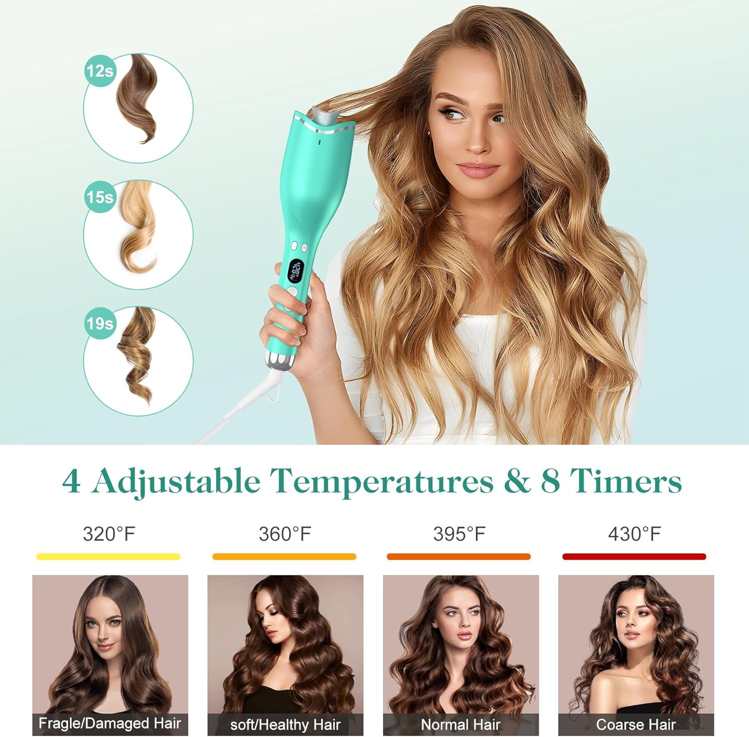 Automatic Hair Curler with Anti-Scald & Anti-Tangle Technology, 1" Rotating Ceramic Barrel with 4 Heat Settings, One-Touch Smart Curling Iron for Beginners