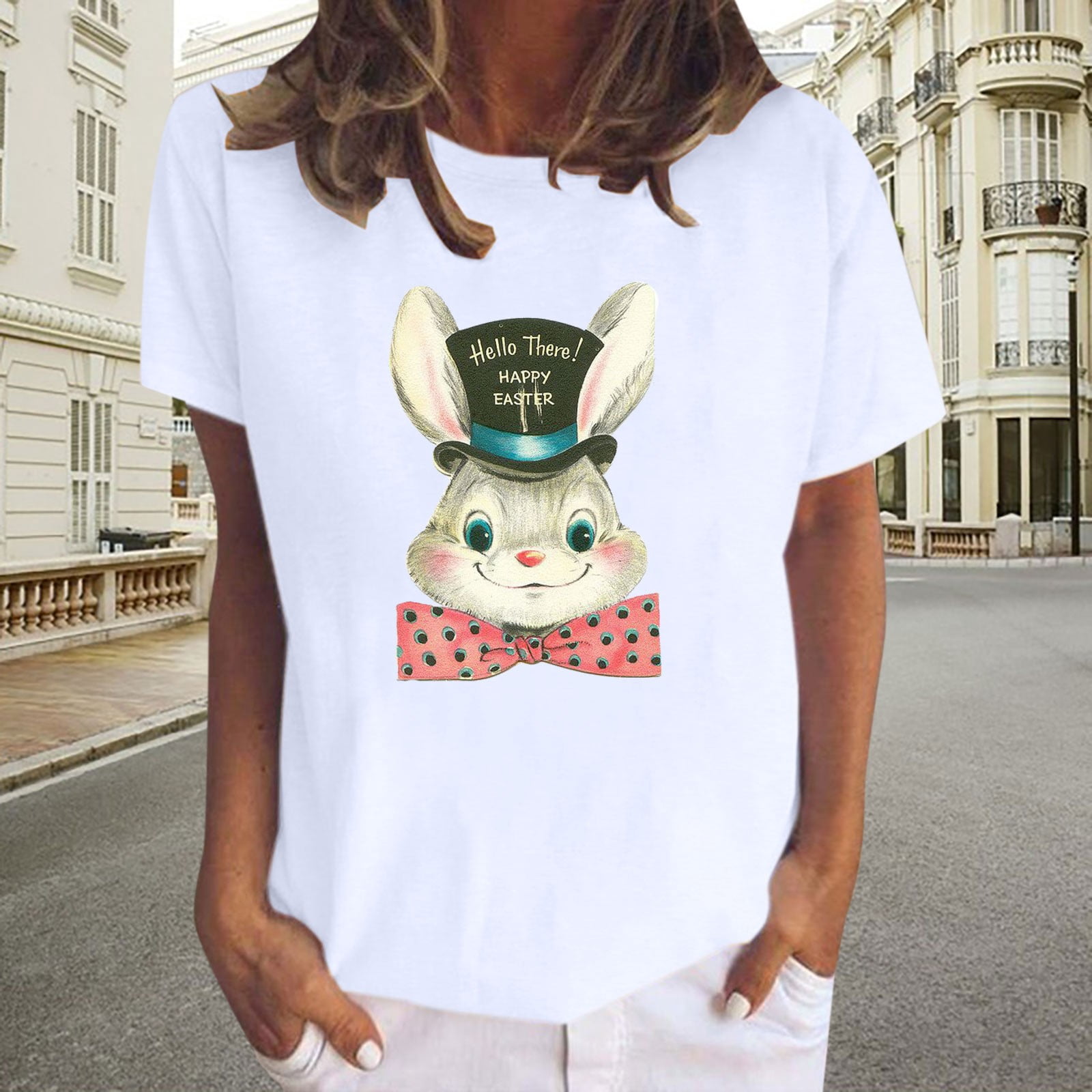 YWDJ Easter Summer Tops for Women Graphic Short Sleeve Bunny Gnomes Easter  Eggs Printing Loose Round Neck Casual Summer Cute Spring Trendy Comfortable  Fashion Pullover Vintage Tops for Women Pink XXL -