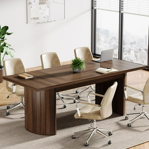 Tribesigns 6.56 ft Conference Table for 6-8 People, 78.7" Large Rectangle Meeting Table with Double Pedestal for Office Meeting Conference Room, Rustic Brown
