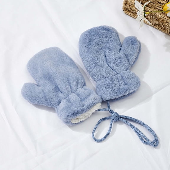 Toddler Winter Warm Plush Mittens Anti Lost String for Cold Weather Outdoor Activities Gear Kids Gloves