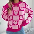 thumbnail image 6 of Weiqiqre Womens Fall Sweaters Checkered Holiday Oversized Sweater Cute Plaid Print Crewneck Knit Puff Sleeve Chunky Jumpers, 6 of 9