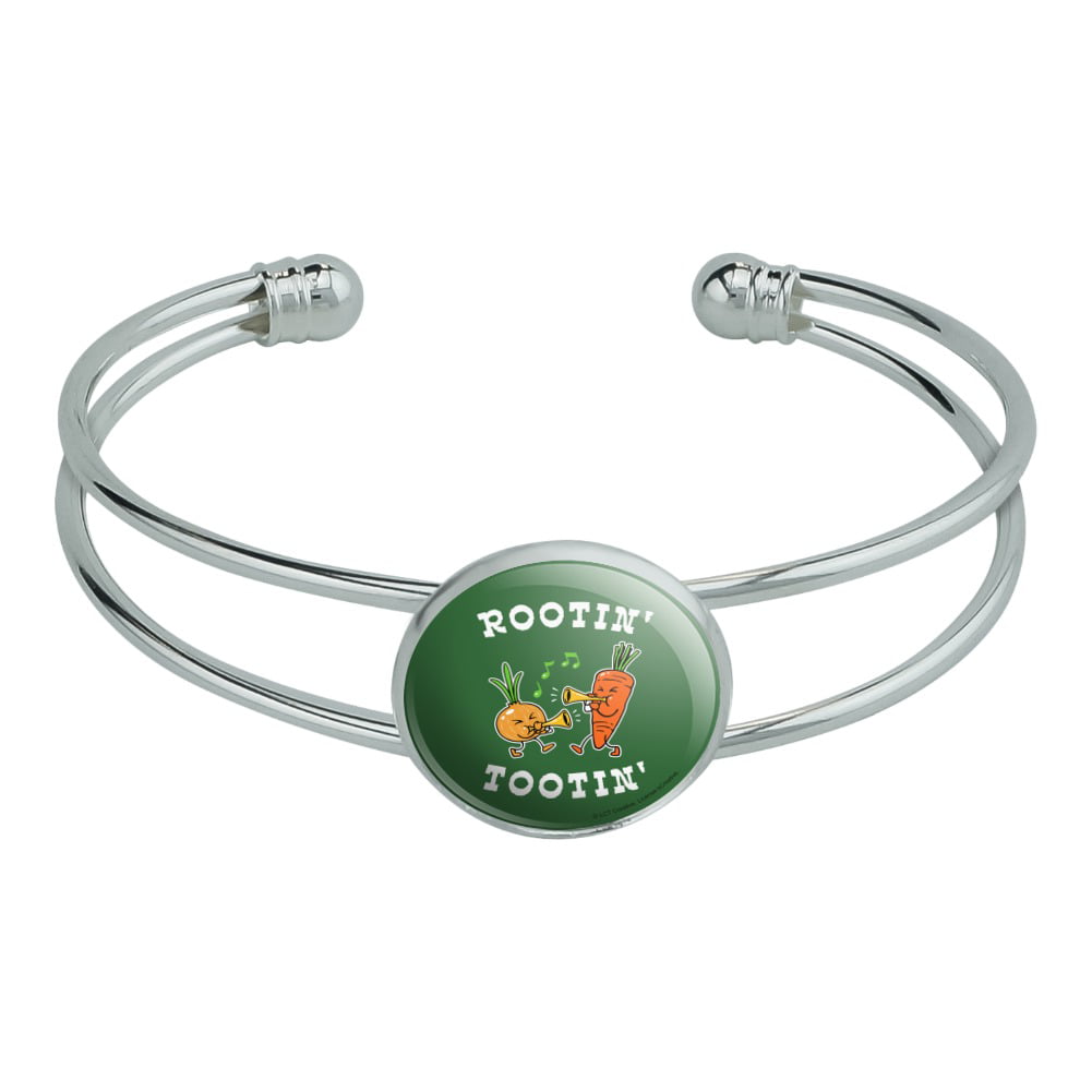 GRAPHICS & MORE Rootin' Tootin' Root Vegetables Funny Humor Novelty Silver Plated Metal Cuff Bangle Bracelet