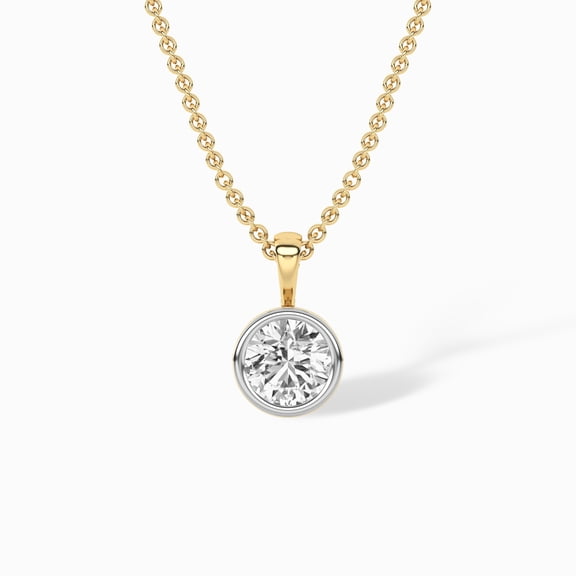 DewberryDiamonds 3/4 Carat Round IGI Certified Lab Grown Diamond Solitaire Pendant with 18" Inch Cable Chain Necklace for Women Bezel Set 14K Yellow Gold