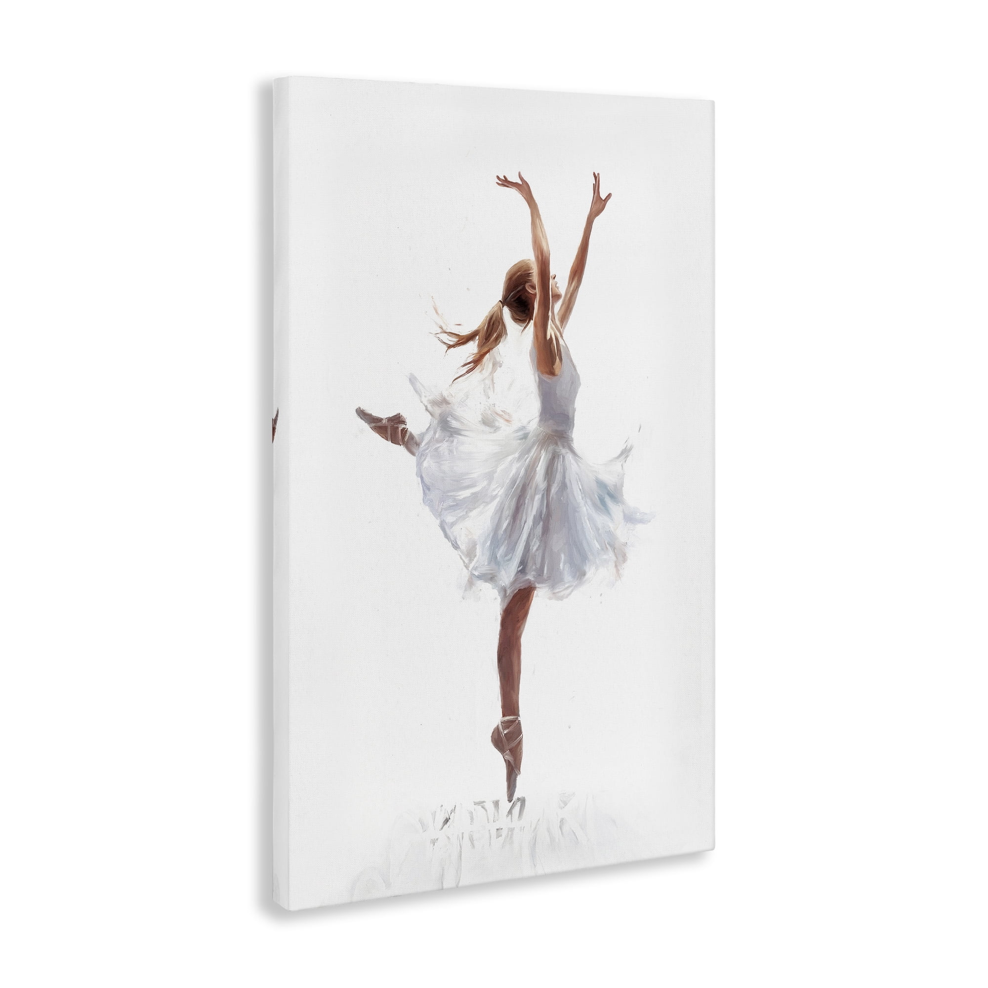 Stupell Industries Graceful Ballerina in White Novelty Painting Gallery Wrapped Canvas Art Print Wall Art, 30 x 45