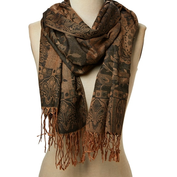 Oussum Acrylic Jacquard Floral Paisley Fringe Trim Women Scarf