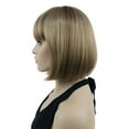 thumbnail image 5 of Short Bob Wig with Flat Bangs for Lady Women, Straight Synthenic Wigs for Cosplay Daily Party, 8 inch, Blonde Brown, 5 of 9