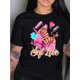 thumbnail image 1 of 1pc Women's Casual Short Sleeve T-Shirt with Nail art & Butterfly Print, Cotton Knit Fabric, Round Neck, Regular Length - Graphic Tee for Spring/Summer, 1 of 6