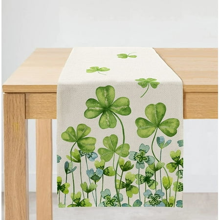 

St Patricks Day Table Runner 13x72 Inches Green Shamrock Lucky Decor Farmhouse Indoor Vintage Holiday Theme Gathering Dinner Party Decorations