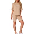 thumbnail image 2 of INSPIRAR CHIC Conjuntos de 2 Piezas para Mujeres, Camiseta de Manga Corta con Letras Impresas, Pantalones Cortos Bodycon, Conjuntos de Lounge S Khaki, 2 of 6