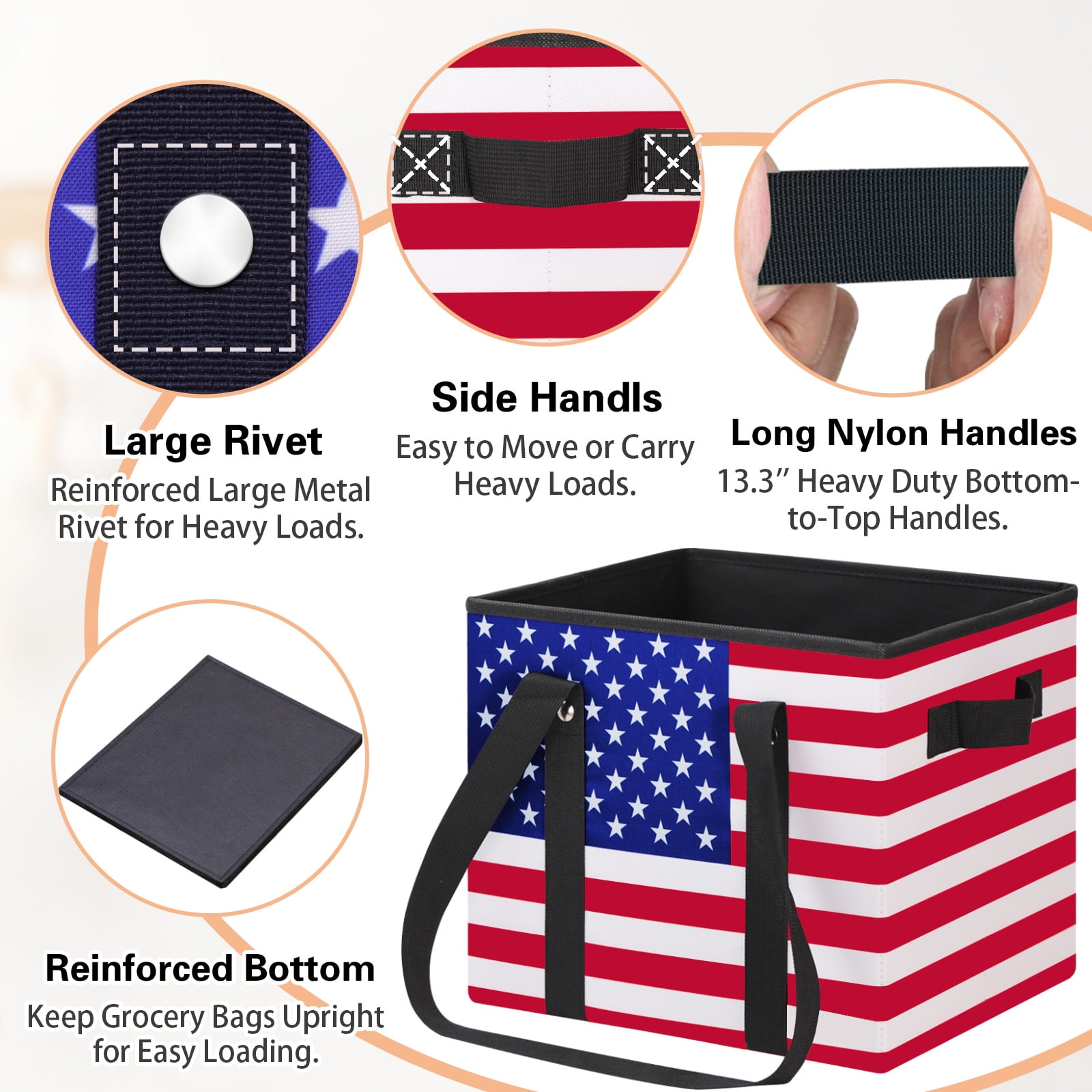 Reusable Grocery Bags (3 Pack) – Heavy Duty Reusable Shopping Bags with Box Shape to Stand Up, Stay Open, Fold Flat – Large Tote Bags are Foldable with Long Handles & Hard Bottom