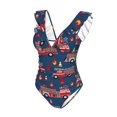 thumbnail image 4 of Yiaed Fire Truck 1 Print Women's Ruffled One Piece Swimsuit V Neck Swimwear Slimming Monokini for Woman-X-Large, 4 of 8