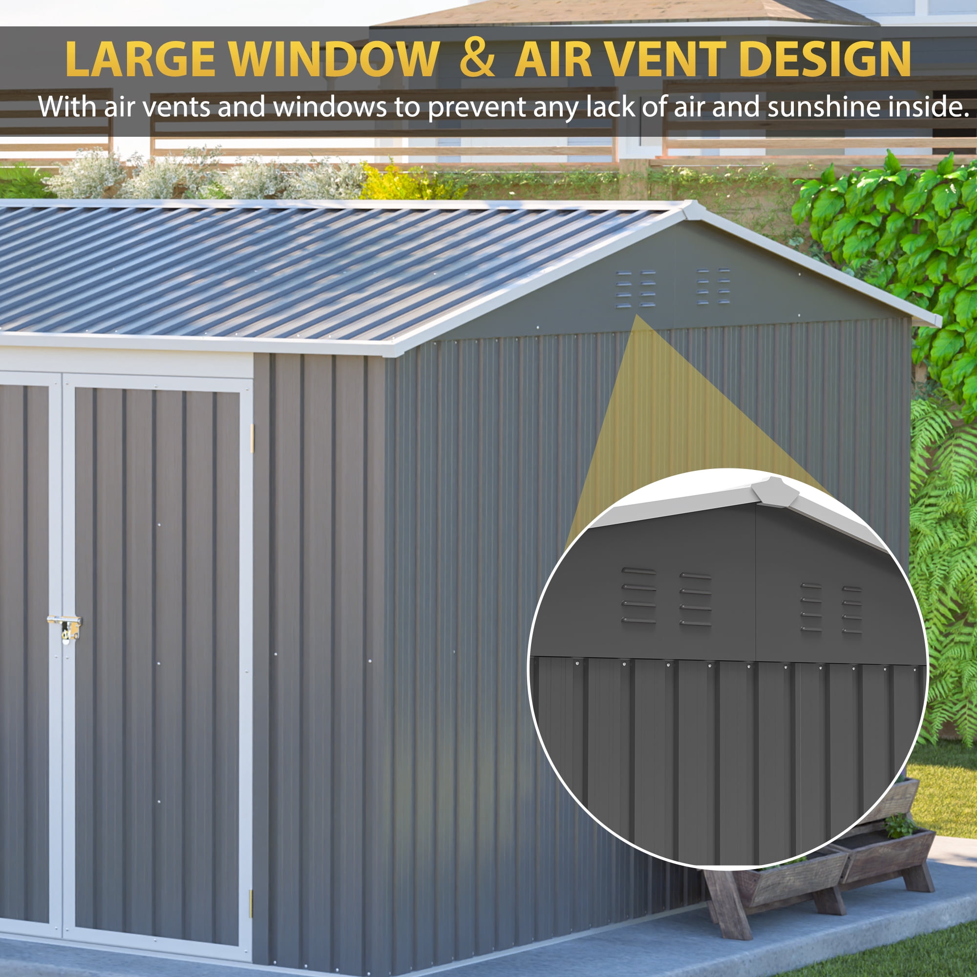 MAYEERTY 6x4FT Compact Outdoor Metal Storage Shed, Galvanized Steel Tool Shed with Lockable Door & Ventilation, All-Weather Organizer for Backyard, Garden & Patio