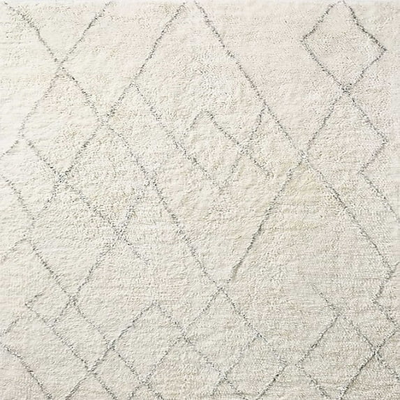 Ahgly Company Indoor Square Mid-Century Modern Antique White Beige Oriental Area Rugs, 7' Square