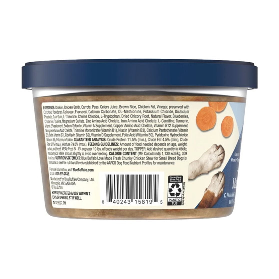 (3 pack) Blue Buffalo Love Made Fresh Dog Food, Small Breed Adult, Chunky Chicken Stew, 1-lb Tub