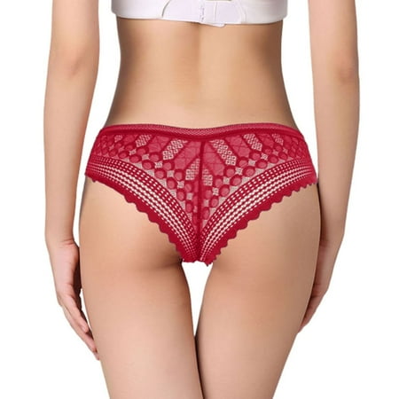 QYZEU Underpants for Women Sexy Lace Mid Waist Panties No Show Graphic Lightweight Stylish Soft Breifs Panties Comfortable Breathable Underwear Red S