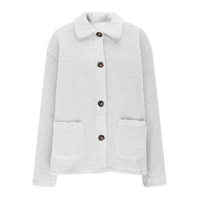 HAiming Womens Fuzzy Coat Button down Lapel Callor Fleece Jacket Tops Solid Color Soft Warm Clothes