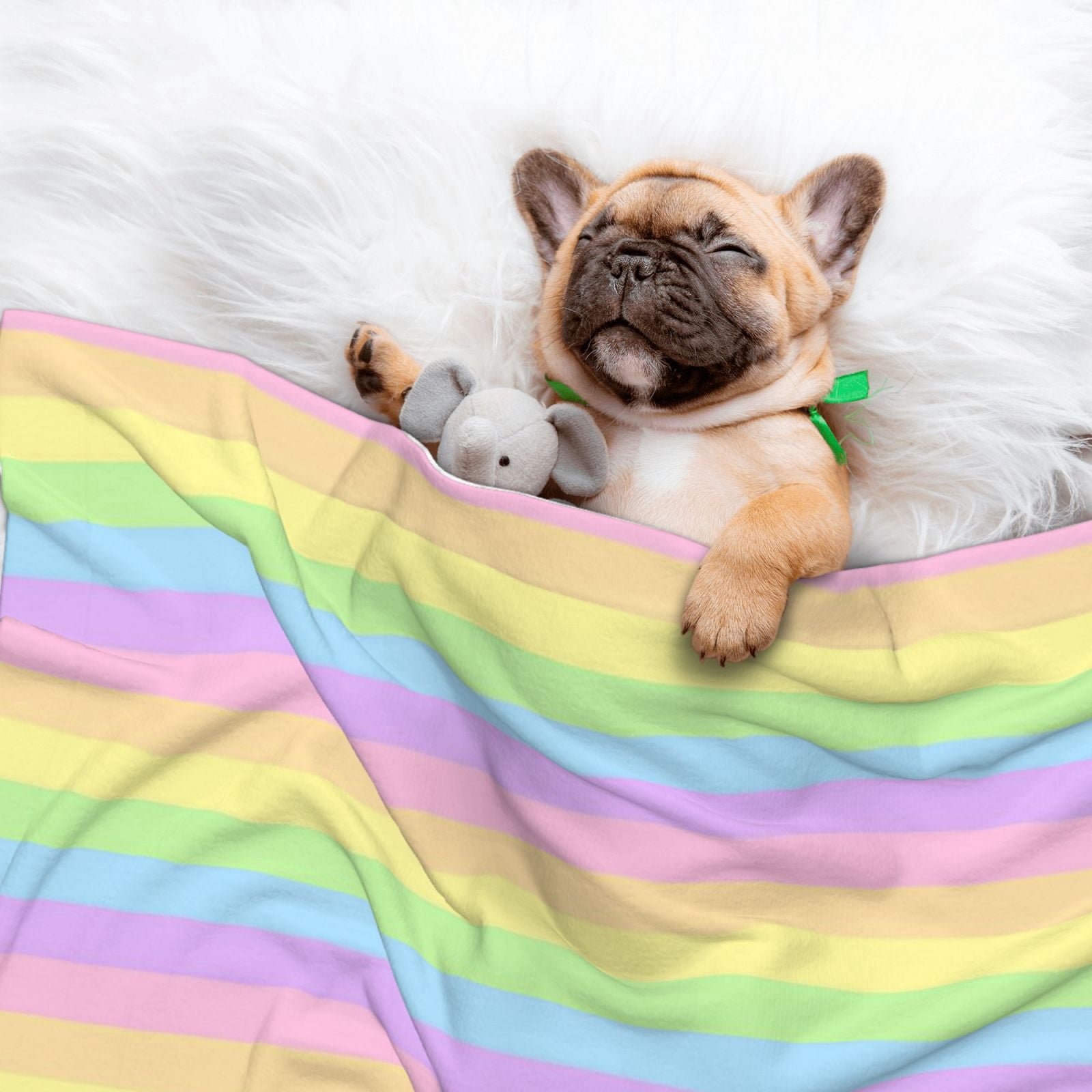 Flannel Throw Dog Blanket Pastel Rainbow Striped Soft Warm Print Pet Blankets for Small Dog Cat Puppy