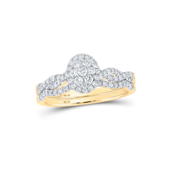 10kt Yellow Gold Round Diamond Oval Bridal Wedding Ring Band Set 1/2 Cttw