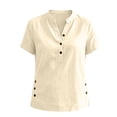 thumbnail image 7 of Women's V-Neck Button-Up Short Sleeve Blouse with Side Slit Detail, 7 of 7