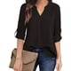 thumbnail image 4 of Blusa simple sólida, blusa casual de manga larga con cuello en V, ropa de mujer, 4 of 4