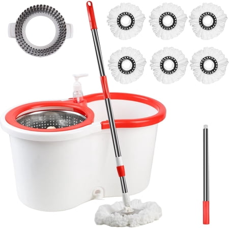 Spin Mop and Bucket with Wringer Set 360° Spinning Mop Bucket System with 6 Microfiber Mop Replacement Heads and 61 Stainless Steel Adjustable Handle for Floor Cleaning (20QT)