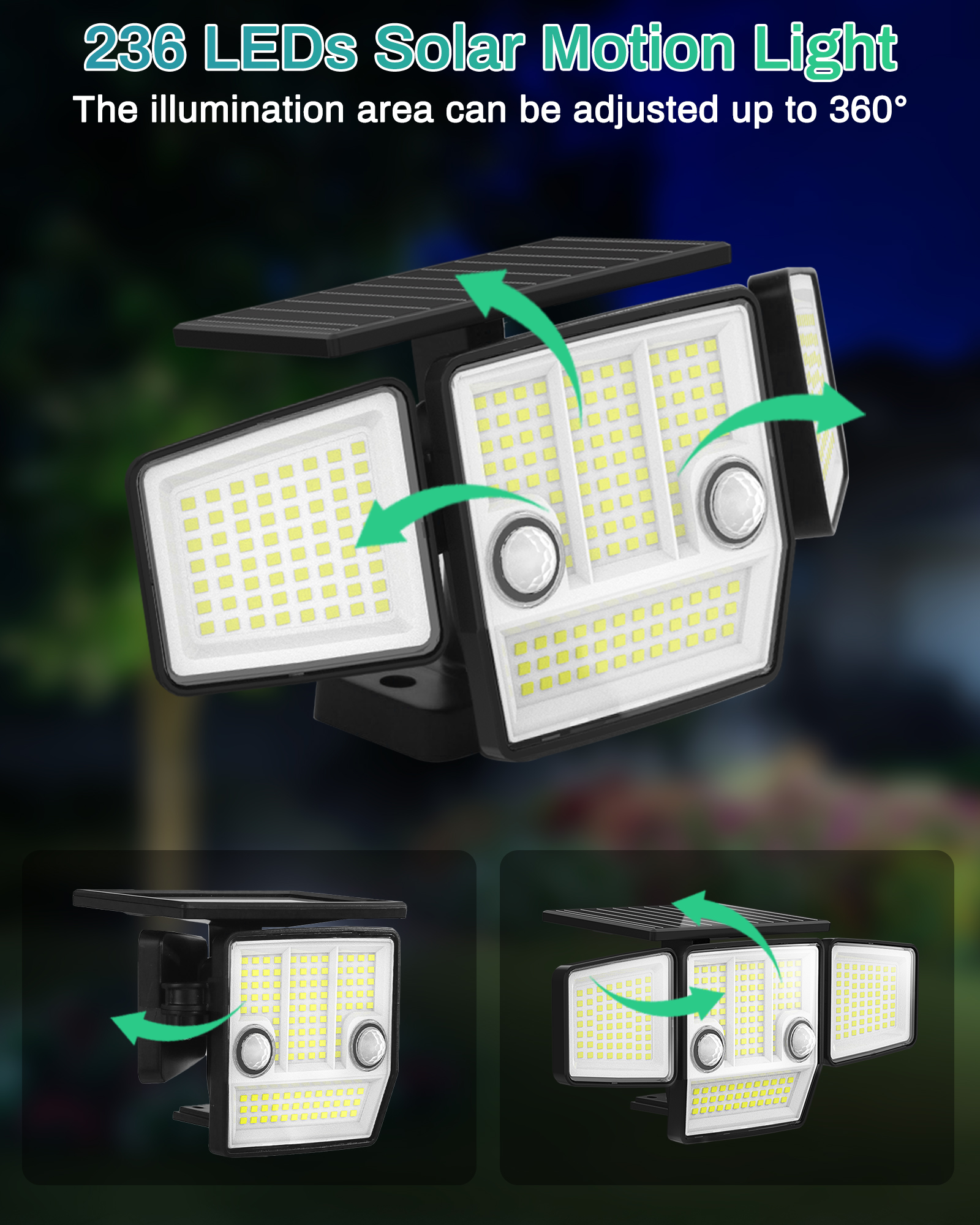 HAARAY 3-Head Solar Motion Sensor Flood Light, 2500 Lumens photo 7