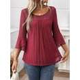 thumbnail image 6 of Women'S Ruffle 3/4 Sleeve Elegant Dressy Blouses Crew Neck Double Layers Mesh Tunic Tops Red S, 6 of 7