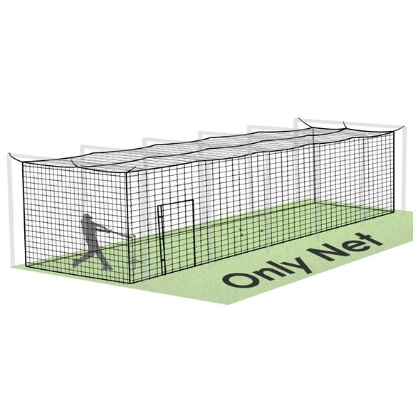 Baseball Batting Cage Nets, ONLY NET, 12'H x12'W x 55'L Baseball and Softball Cage Netting, 1.88" Mesh, Professional Fully Enclosed Heavy Duty PE Hitting Cage Net with Door, Without Poles