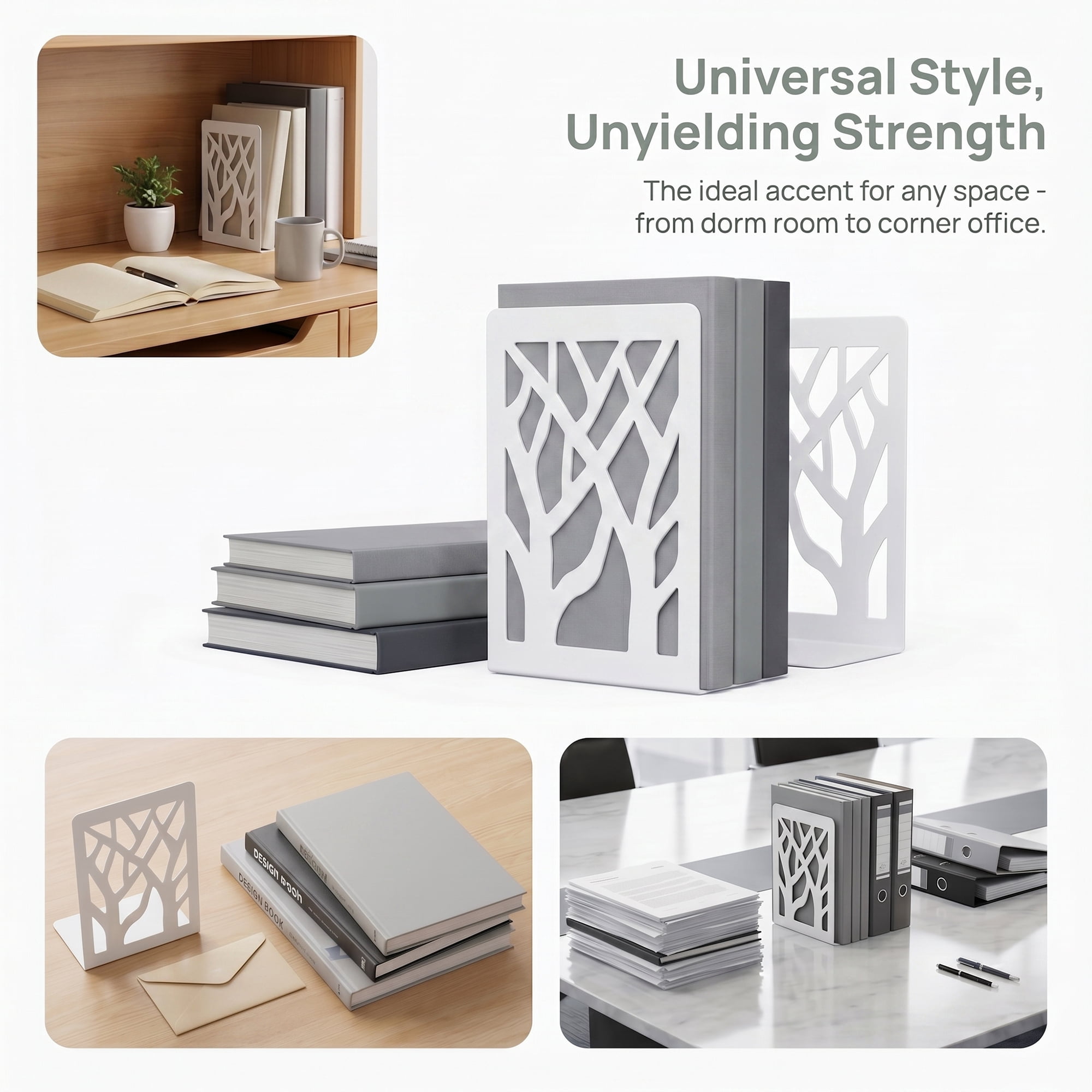Unique Bargains Exquisite Decorative Metal Bookends for Home Office and Library White Style A 4.7"x3.5"x6.9"