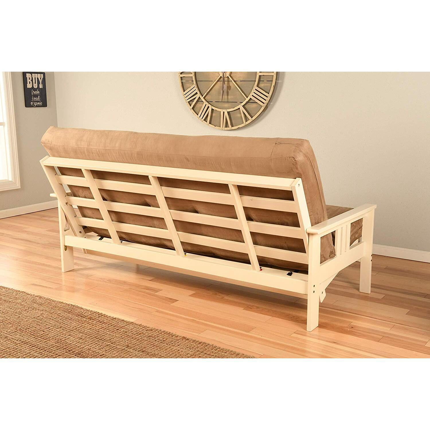French Country Full Futon Frame Set with Mattress and Storage Drawers, Classic Foldable Hardwood Frame, Easily Converts To Bed