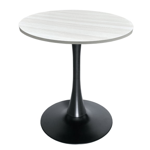 LeisureMod Round Dining Table Modern 27" MDF Wood Tabletop with Steel Pedestal Base for Kitchen and Living Room Bristol Series in Light Natural Wood