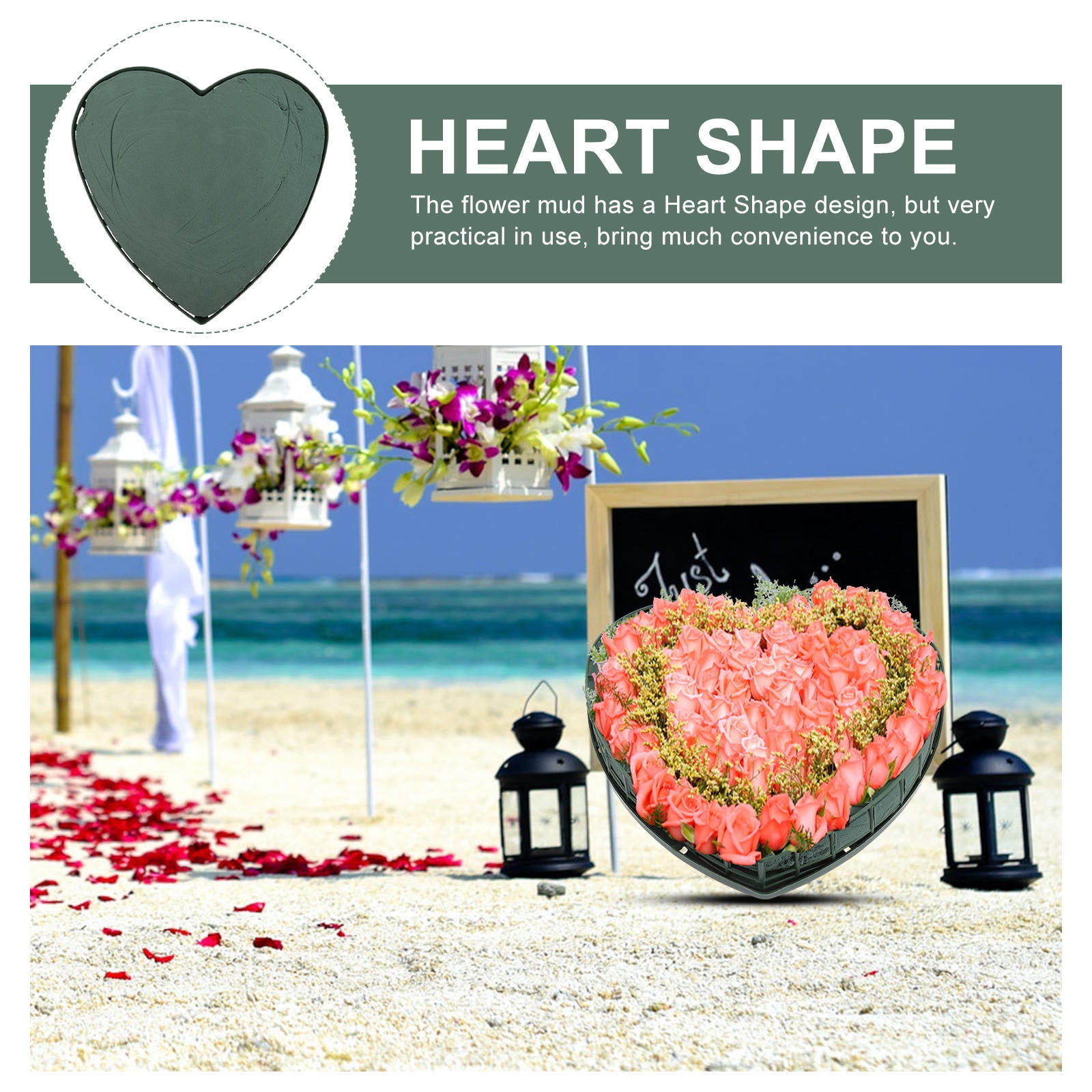 FENGGUIQU 2Pcs Heart Shape Floral Foam Cage Dark Green for Wedding Decoration Easy Water Absorption