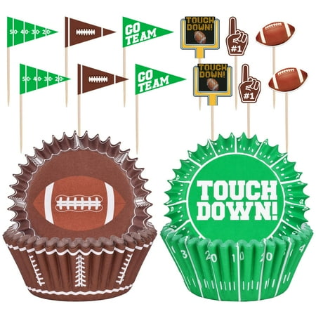 Football Party Supplies: CORNET 96-Count Football Cupcake Liners & 96pcs Cupcake Toppe -Game Day, Birthday, and Tailgate Parties - Premium Football Cake Decorations - Football Party Favors