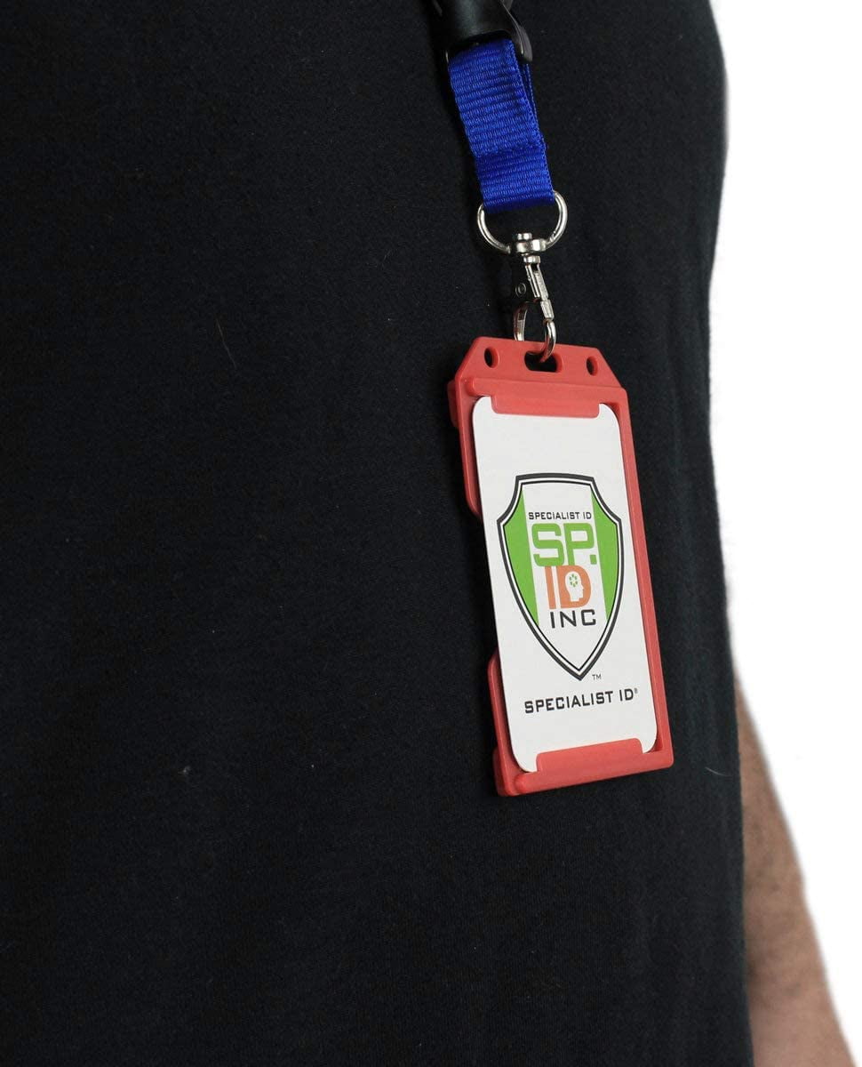 Bulk 50 Pack - Red Hard Plastic Badge Holder Vertical - Side Load 2 Card Protector - Multiple Card ID Badge Holders - Heavy Duty Rigid/Hard Plastic by Specialist ID (Red)