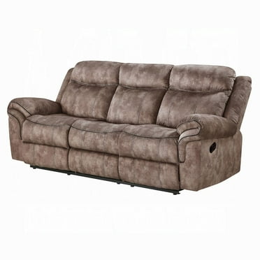 ACME Zubaida Velvet Motion Reclining Sofa with USB Dock in 2-Tone Chocolate