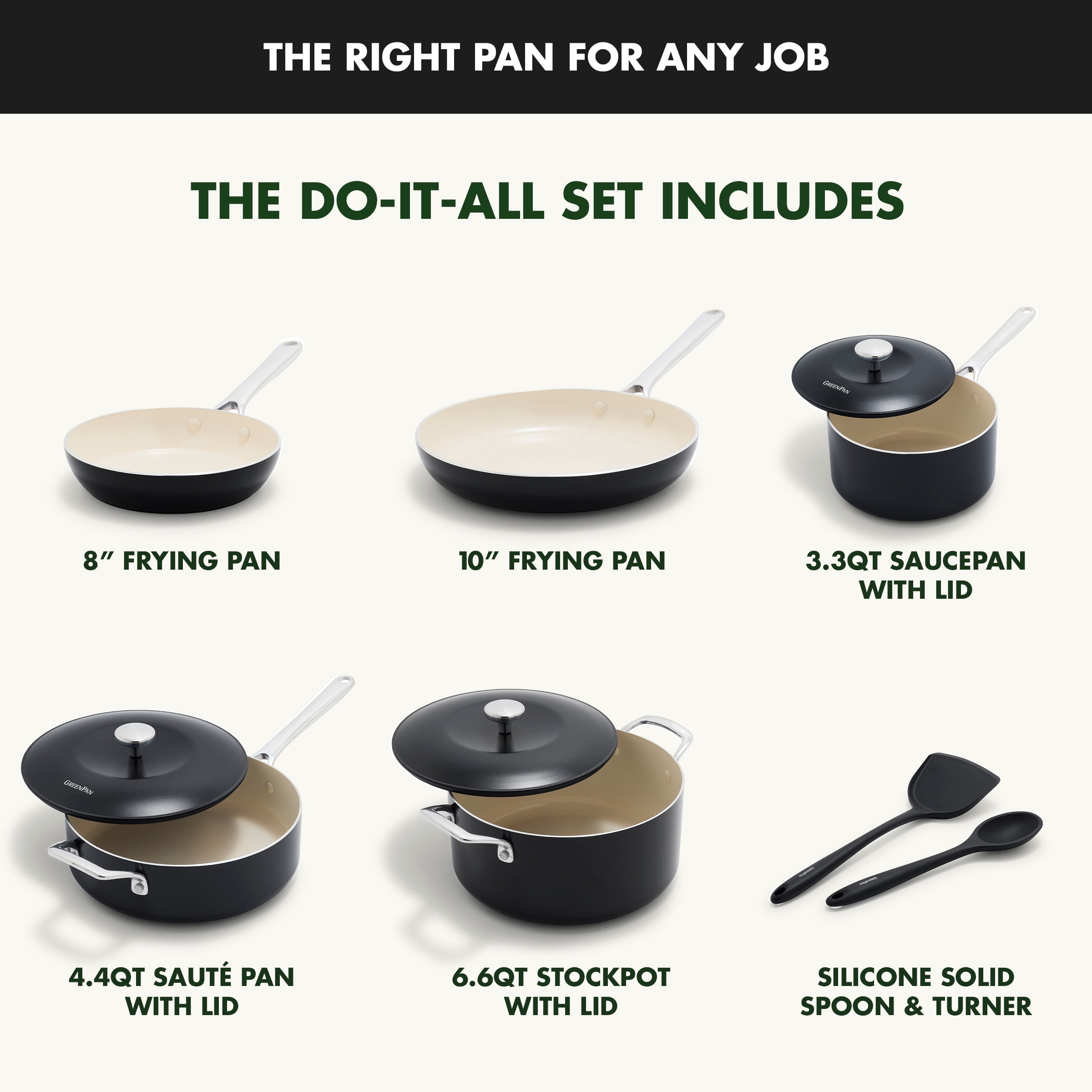 GreenPan Balance 10-Piece Ceramic Nonstick Cookware – Toxin-Free, Dishwasher & Oven Safe, Black